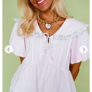 Light Pink Ruffle Collar Tie-Front Blouse